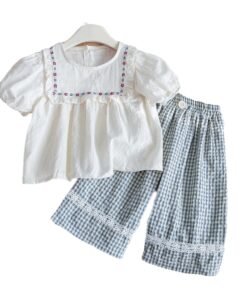 Girls' 2025 Mori-Style Embroidered Set – Cute Summer Doll Blouse Outfit