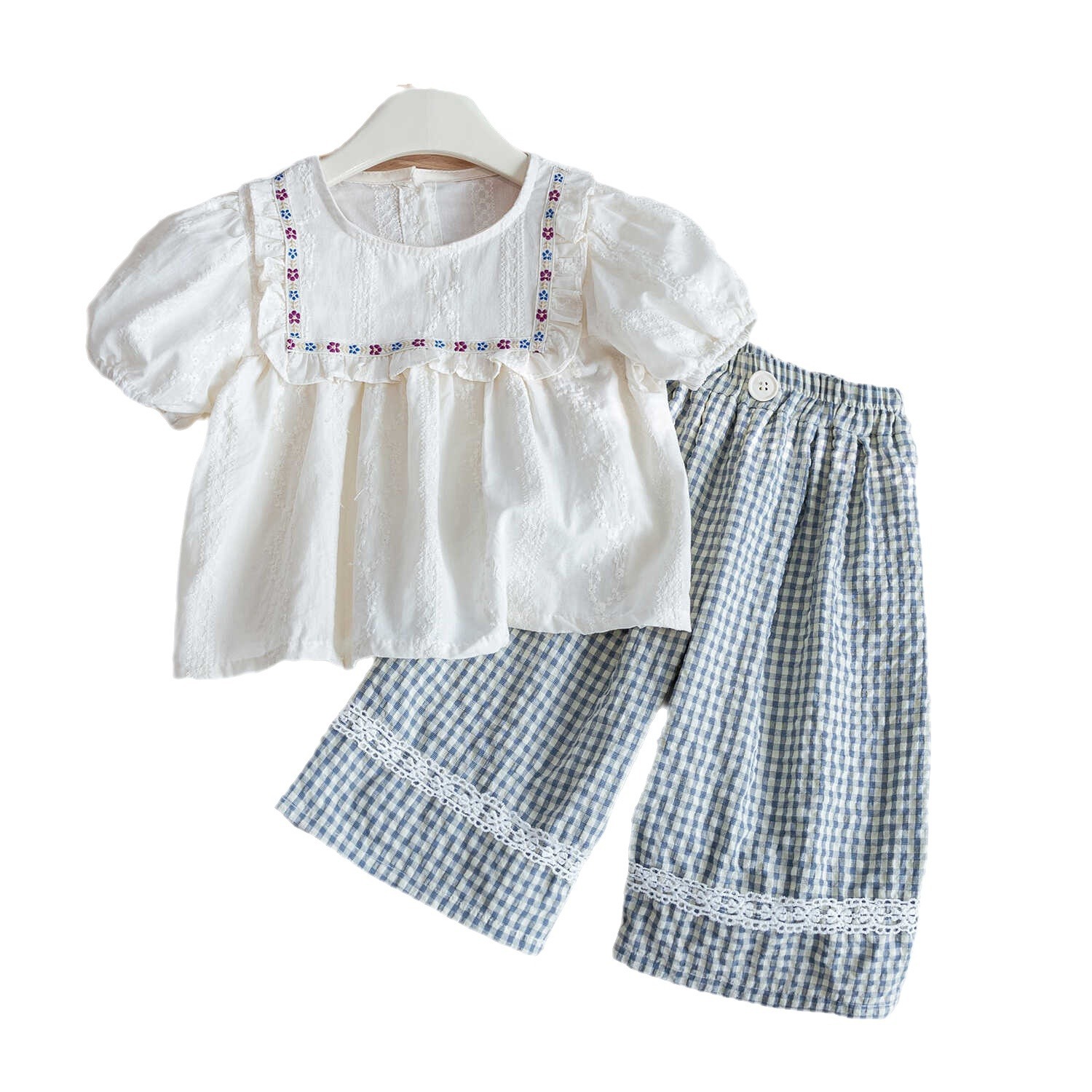 Girls' 2025 Mori-Style Embroidered Set – Cute Summer Doll Blouse Outfit